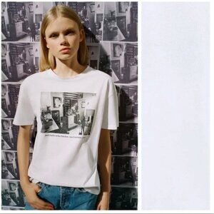 Zara White Cotton Janis Joplin® T-shirt. Size S. NWT